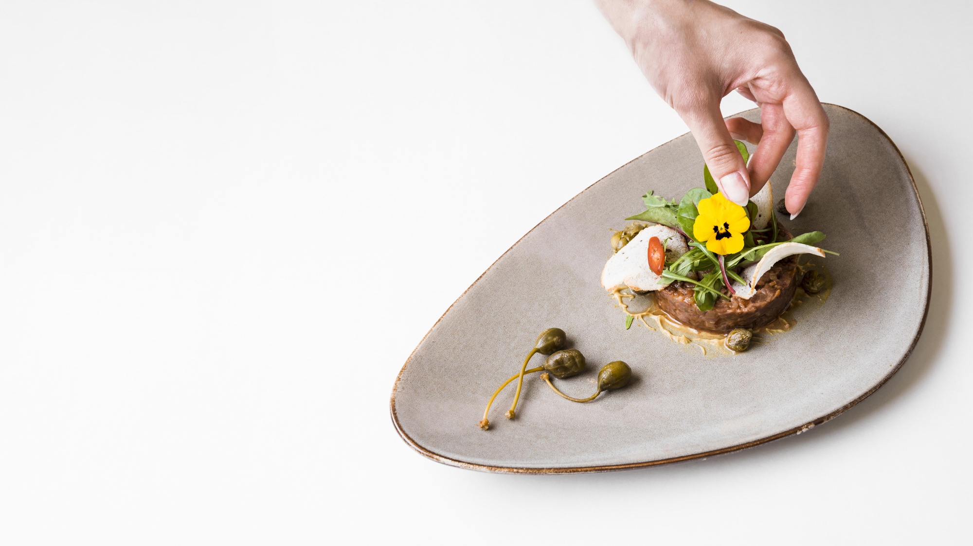 Artisanal chef arranging a rustic plate